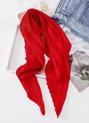 Шелковый красный плиссированный платок на шею на сумку косынка шарф шелк армани 70×110