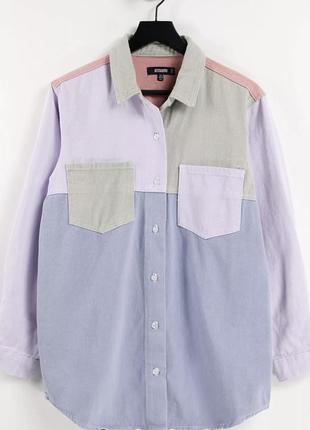 Джинсовая комбинированная рубашка оверсайз missguided oversized color block denim shirt in multi оригинал