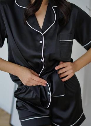 Женская пижама шорты+рубашка l черный
