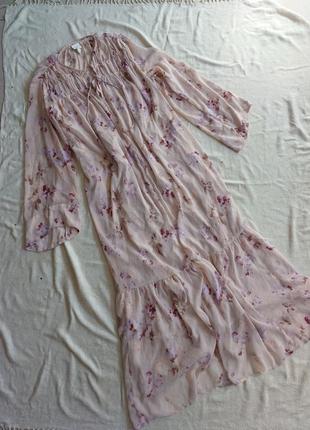 Платье макси длинное в пол в цветочный принт ночнушка в пижамном стиле оверсайз шифоновое h&m на завязках нежное воздушное2 фото