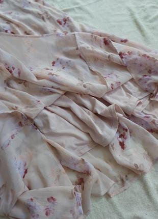 Платье макси длинное в пол в цветочный принт ночнушка в пижамном стиле оверсайз шифоновое h&m на завязках нежное воздушное4 фото