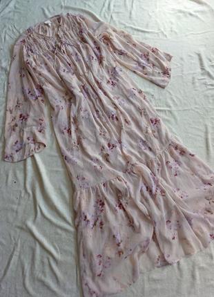Платье макси длинное в пол в цветочный принт ночнушка в пижамном стиле оверсайз шифоновое h&m на завязках нежное воздушное3 фото