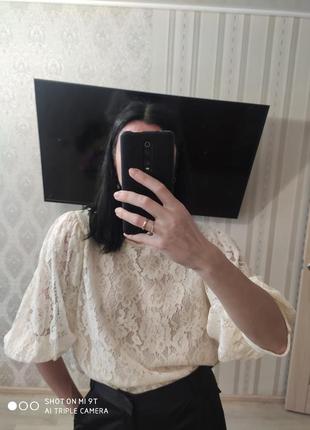 Блузка zara, невероятно женственная, кружевная,3 фото