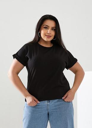 Базова жіноча футболка з загином на рукавах7 фото