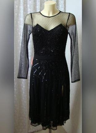 Сукня чорна шикарна вечірня вишивка бісер міді frock&frill р.42-44 64622 фото