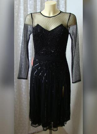 Сукня чорна шикарна вечірня вишивка бісер міді frock&frill р.42-44 64623 фото