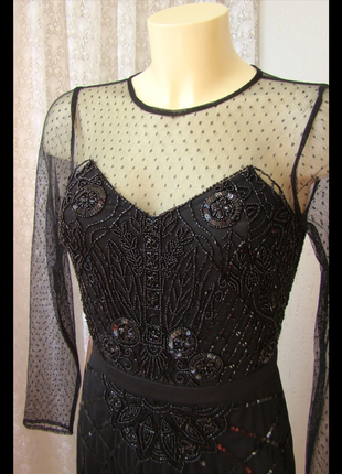 Сукня чорна шикарна вечірня вишивка бісер міді frock&frill р.42-44 64625 фото