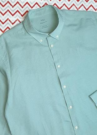 😉1+1=3 шикарная нежно-зеленая льняная мужская рубашка marks &amp; spencer, размер 48 - 502 фото