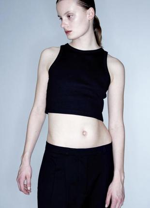 Базовый черный топ в рубчик h&m