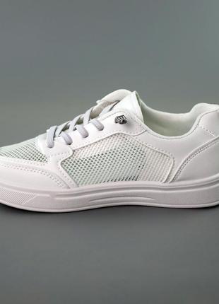 Кеды детские сетка тегкие лето белые экокожа текстиль 588731