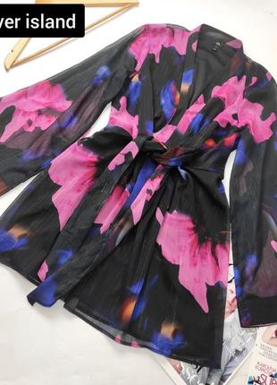 Платье женское мини черного цвета в цветочный принт от бренда river island m l