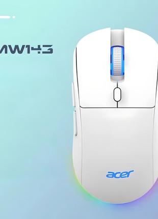 Мышь acer omw143 игровая с комбинированным подключением usb, bluetooth, usb 2.4ггц, rgb, 4800 dpi, белый