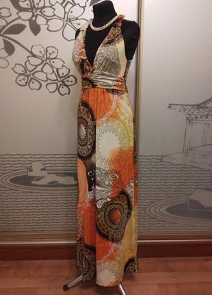 Длинное трикотажное платье майка сарафан  с насыщенным ярким принтом4 фото