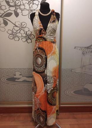 Длинное трикотажное платье майка сарафан  с насыщенным ярким принтом8 фото