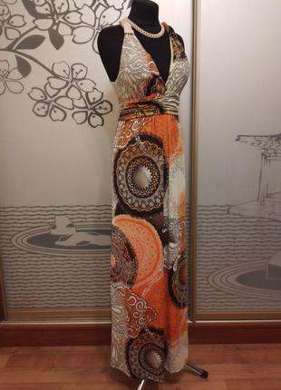 Длинное трикотажное платье майка сарафан  с насыщенным ярким принтом3 фото
