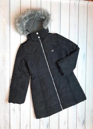 💥1+1=3 брендовый черный пуховик зима куртка на девочку 8 - 10 лет calvin klein