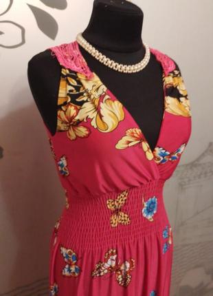 Довге трикотажне плаття майка сарафан із насиченим яскравим принтом6 фото