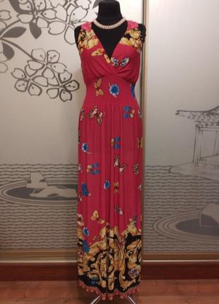 Довге трикотажне плаття майка сарафан із насиченим яскравим принтом2 фото