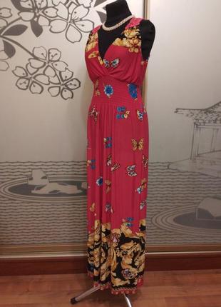 Довге трикотажне плаття майка сарафан із насиченим яскравим принтом4 фото