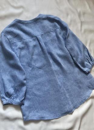 Голубая льняная рубашка4 фото