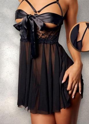 Сексуальний та гарячий пеньюар з бантом на грудях