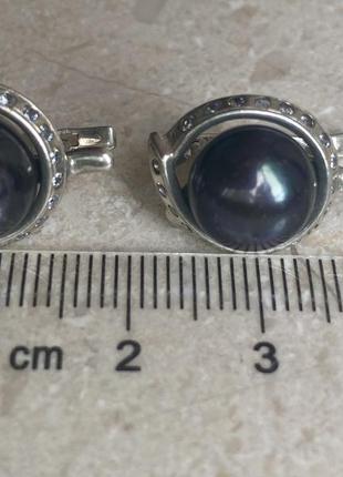 Сережки срiбнi з природнiми чорними перлами6 фото