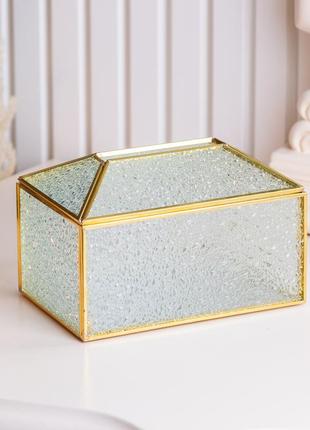 Салфетница золотая кристаллы стекло и метал 19×8×12 см `gr`