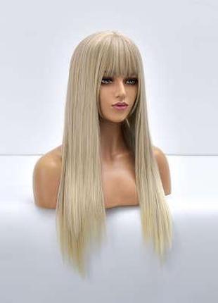 Красивый парик c чёлкой длинные прямые волосы пробор, блонд c осветленными кончиками2 фото