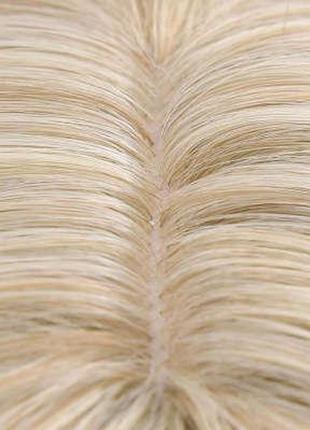 Красивый парик c чёлкой длинные прямые волосы пробор, блонд c осветленными кончиками7 фото
