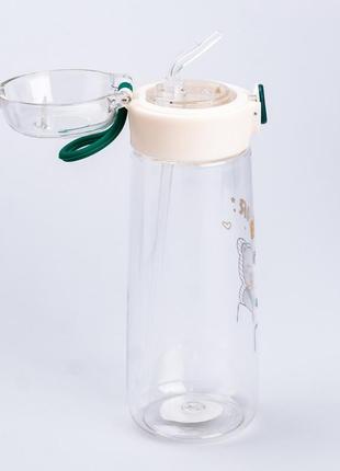 Бутылка для воды детская 600 мл с трубочкой зелёная `ps`