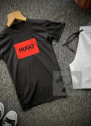 Комплект на лето, мужской костюм шорты, футболка hugo boss