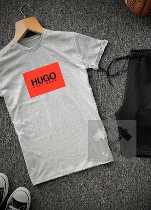 Комплект на лето, мужской костюм шорты, футболка hugo boss