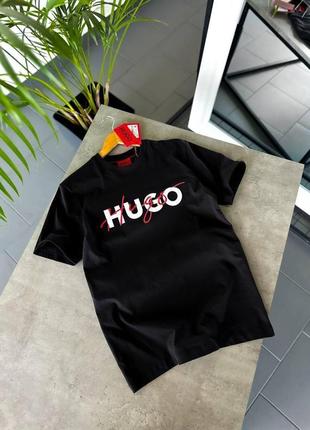 Чоловіча футболка чорна літня бавовна в стилі hugo