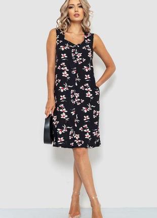 Сукня-халат жіночий з квітковим принтом на ґудзиках, колір чорний, 102r349