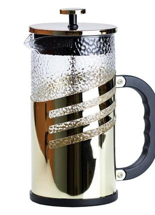 Стеклянный чайник для заварки френч пресс для кофе чайник заварочный с фильтром 1 л золотой `gr`