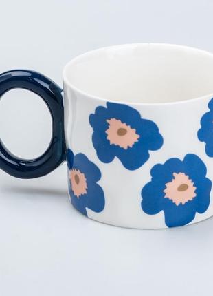 Чашка керамічна 400 мл для чаю та кави "квітка" синя `gr`