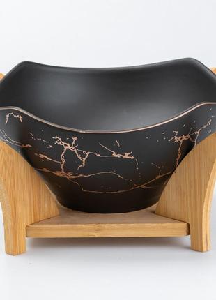 Салатниця з підставкою велика миска 23х13.5 см керамічна тарілка чорна `gr`