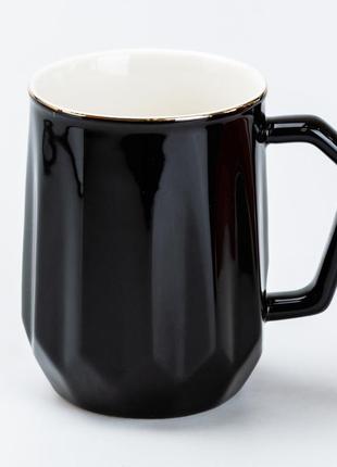 Чашка керамічна для чаю та кави 400 мл кружка універсальна черная `gr`