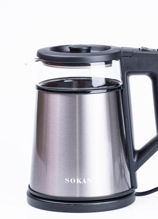Электрочайник sokany sk-sh-1076b electric kettle 2000w 1.7l серий `gr`