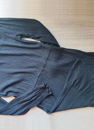 Черное летнее платье с длинным рукавом фактурной ткани next5 фото