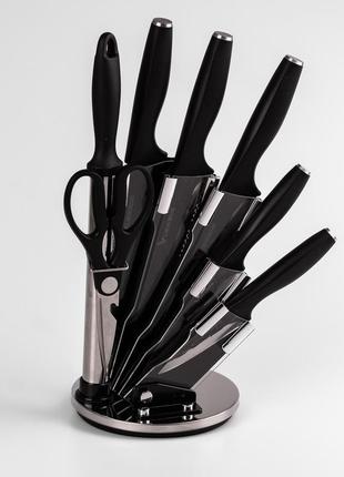 Набор кухонных ножей на подставке 7 предметов черный `ps`