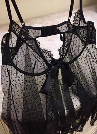 Новий брендовий пенюар ann summers premium polka dot & lace black оригінал size xl