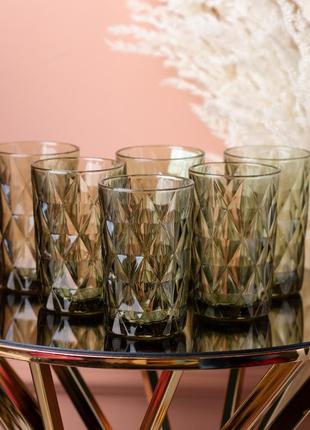 Гранована склянка для напоїв 250 мл набір склянок 6 шт зелений `ps`