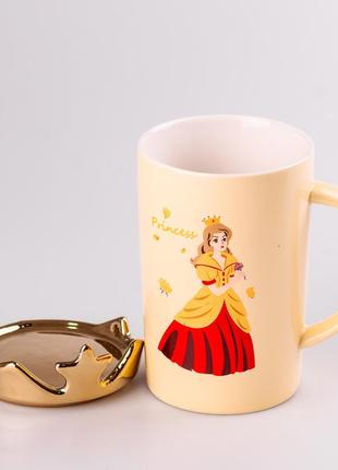 Чашка керамічна princess 450мл з кришкою чашка з кришкою чашки для кави жовтий `gr`2 фото