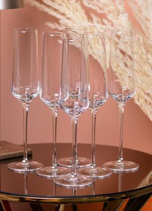 Келихи для шампанського на високій ніжці фужери для шампанського скляні келихи 6 шт `gr`