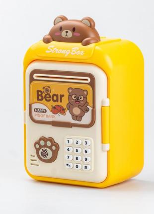 Сейф-скарбничка дитяча з купюроприймачем та кодовим замком "ведмедик" жовтий `gr`4 фото