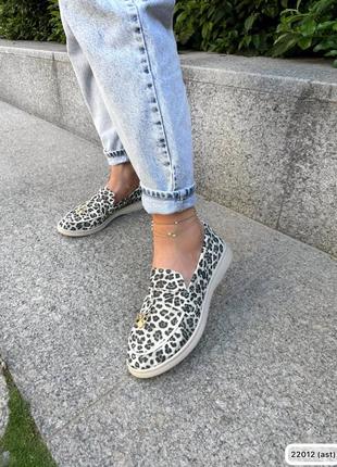 Кожаные женские леопардовые туфли лоферы из натуральной кожи лео принт4 фото