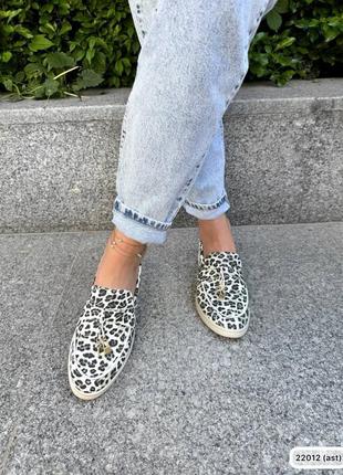Кожаные женские леопардовые туфли лоферы из натуральной кожи лео принт6 фото