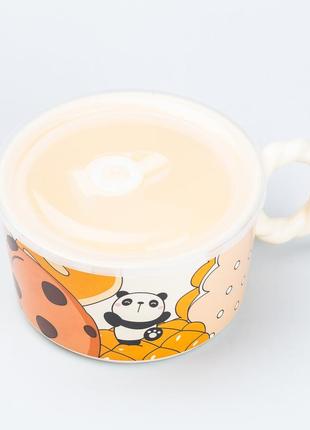 Керамічна бульйонниця 800 мл з пластиковою кришкою панда супниця миска для локшини `gr`3 фото