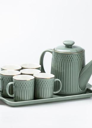 Чайний сервіз на підносі 6 чашок та чайник для заварювання `gr`7 фото
